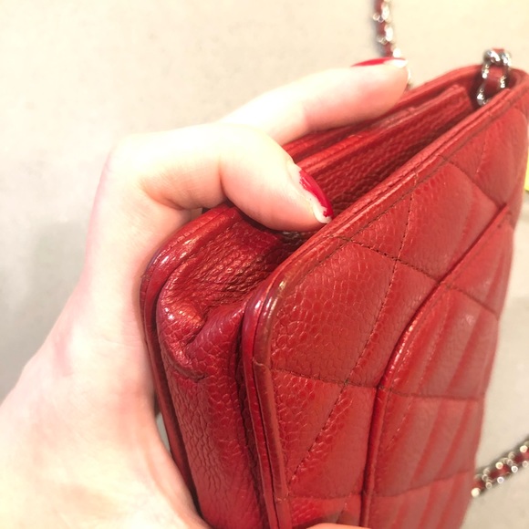 Chanel Classic Wallet On Chain Red Caviar Leather with Silver Hardware WOC - Picture 4 of 16